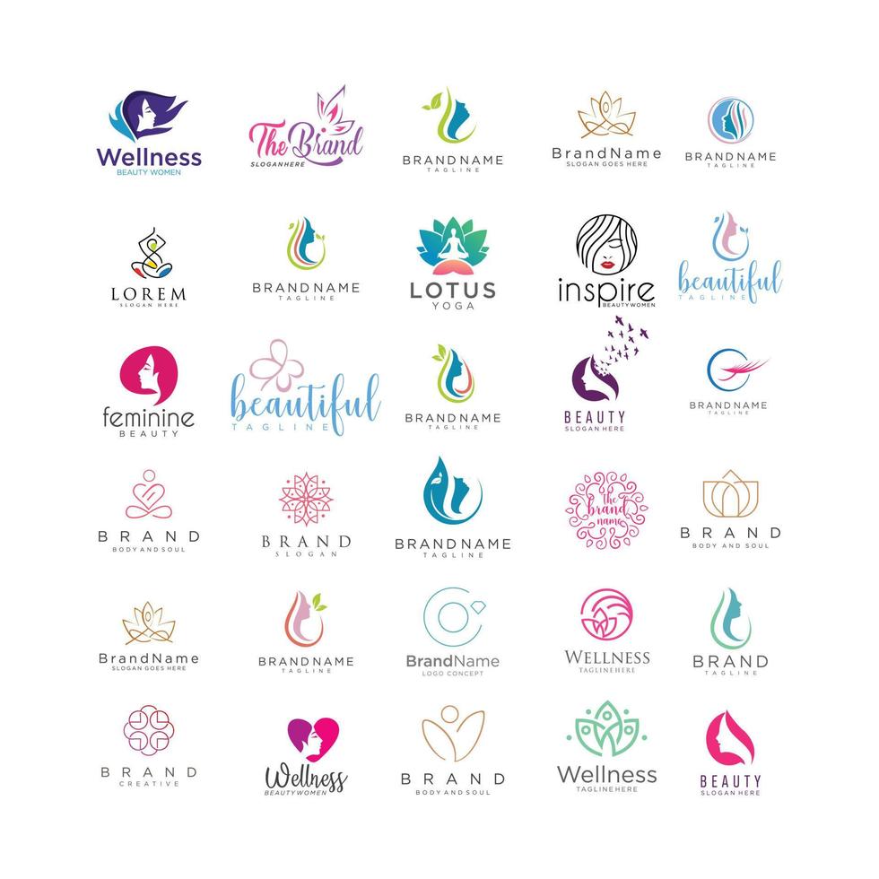 satz von wellness-logo-vorlage für frauenschönheits- und yoga-designillustration vektor