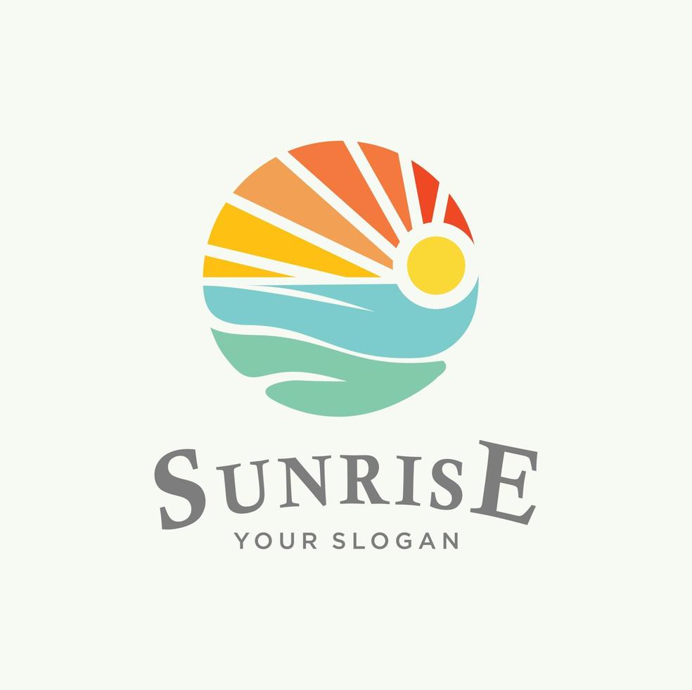 sunset beach logotyp landskap design mall vektor illustration