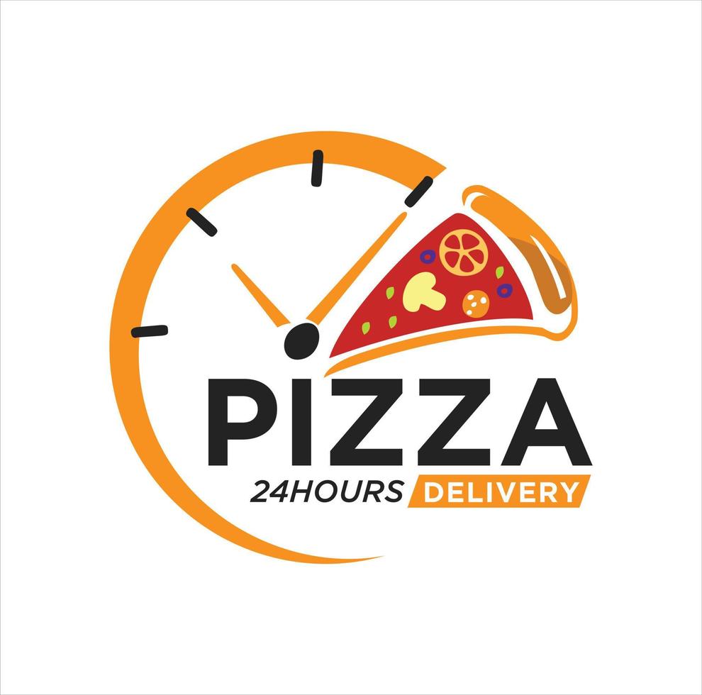 pizza 24 timmars logotyp lager mall emblem vektor