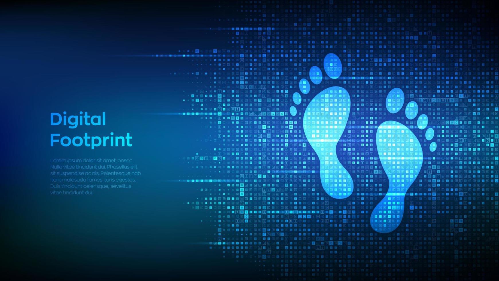 digitaler Fußabdruckhintergrund mit Binärcode. Digitale Unterschrift. Computeridentität. Schutz biometrischer Informationen. Persönlicher Webtrack. Matrixhintergrund mit Ziffern 1,0. Vektor-Illustration. vektor