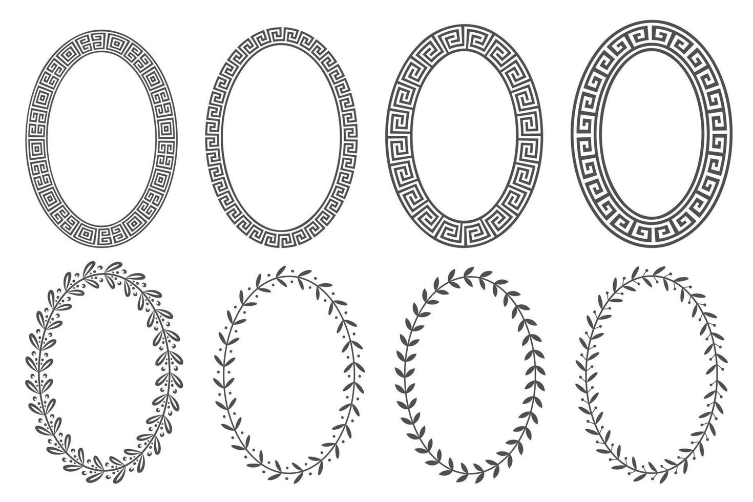 grekisk nyckel oval ram set. cirkelbårder med slingrande ornament. ellips gamla mönster. vektor