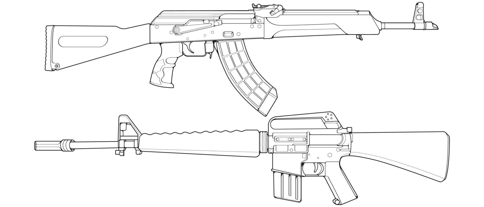 uppsättning av skjutvapen linjekonststil, skjutvapen, vapenillustration, vektorlinje, pistolillustration, modern pistol, militärkoncept, pistolstreckkonst för träning vektor