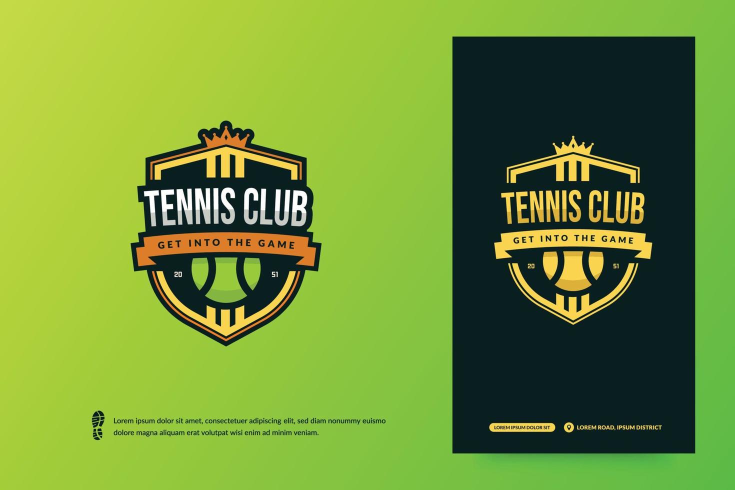 Logo-Design des Tennisclubs, Vorlage für Turnierabzeichen. Sportmannschaftsidentität, E-Sport-Logo-Vektorillustrationen vektor