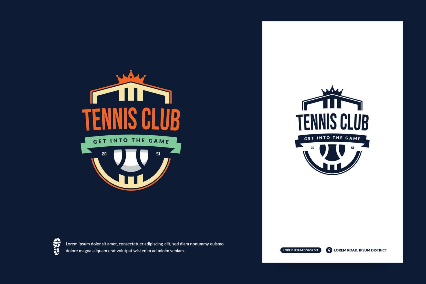 Logo-Design des Tennisclubs, Vorlage für Turnierabzeichen. Sportmannschaftsidentität, E-Sport-Logo-Vektorillustrationen vektor