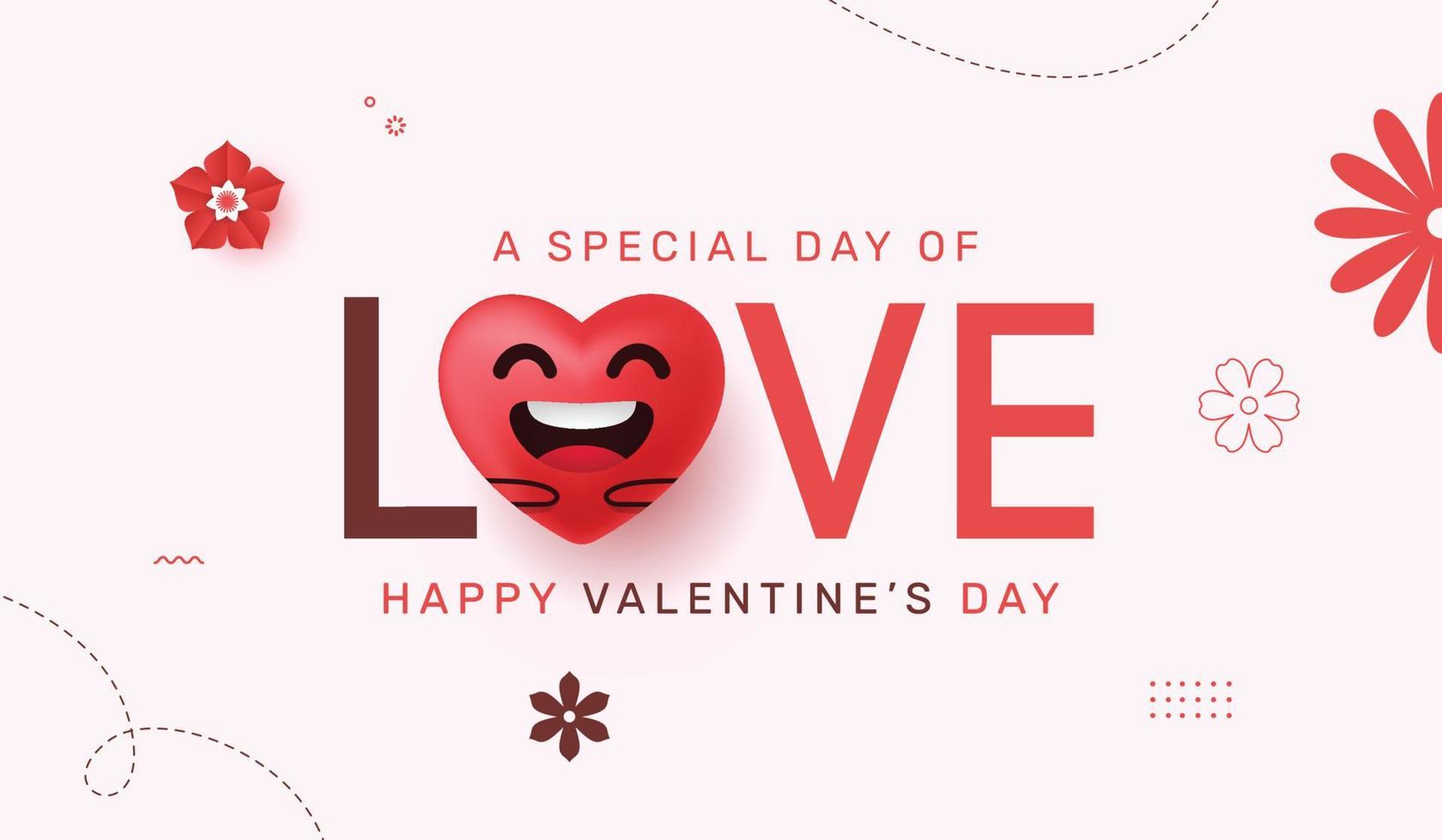 Liebesbeschriftung mit realistischem Herzen. Happy Valentines Day Text Illustration, Typografie-Design für Grußkarten, Banner, Poster vektor