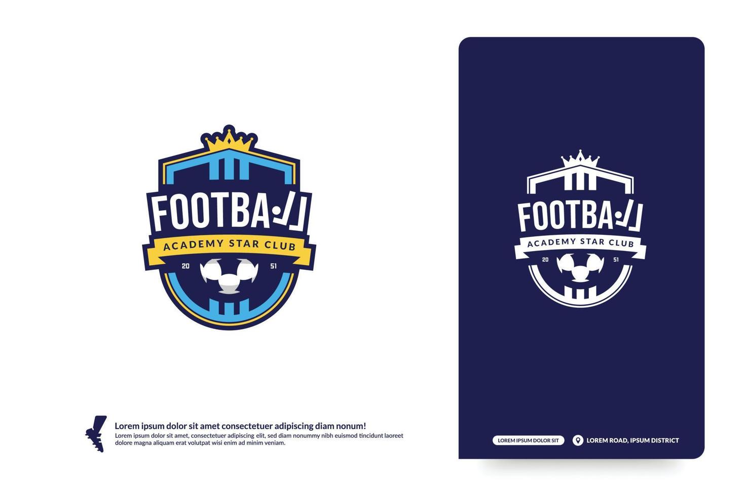 Logo-Vorlage für Fußballvereine, Logo für Fußballturniere. Fußballteam-Identitätskonzept, abstrakte Sportabzeichen-Design-Vektorillustrationen vektor