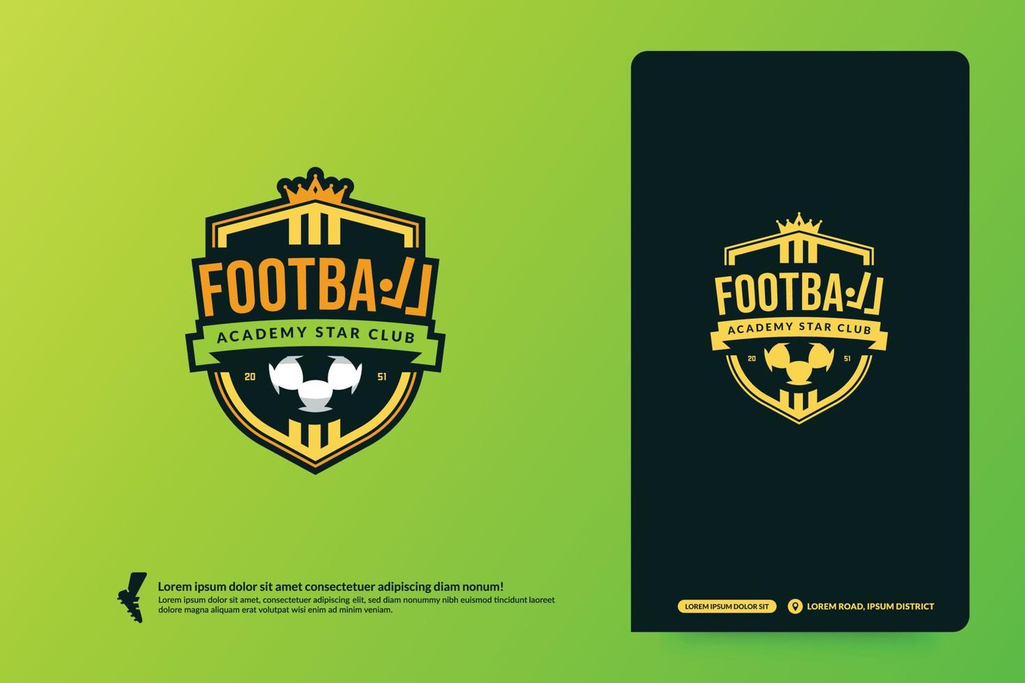 fotbollsklubb logotyp mall, fotbollsturneringar logotyp. fotbollslag identitet koncept, abstrakt sport badge design vektorillustrationer vektor