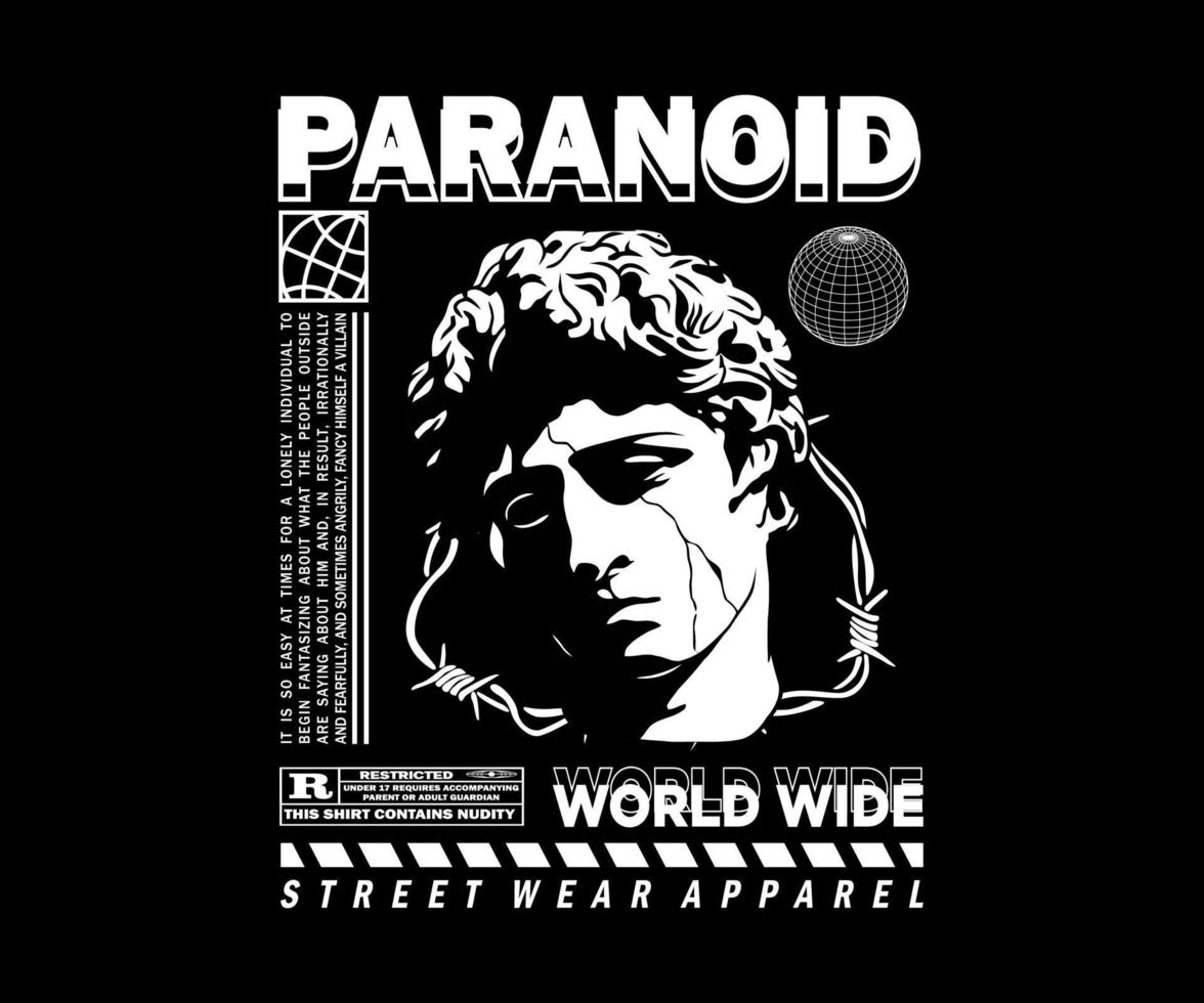 paranoid bokstavsestetisk grafisk design för kreativa kläder, för streetwear och urban stil t-shirtdesign, hoodies, etc. vektor