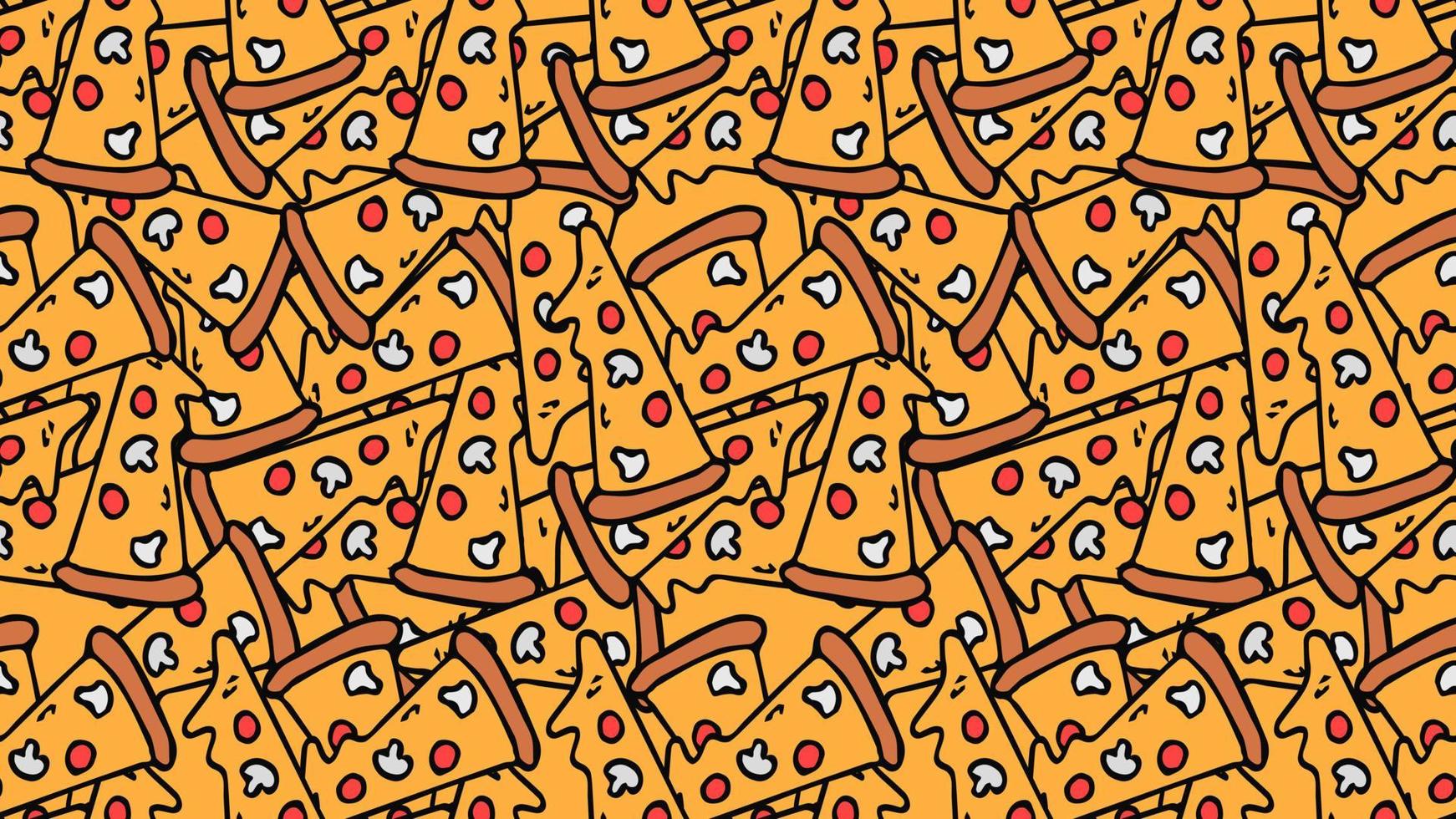 horisontella sömlösa pizza mönster. färgad pizza bakgrund. doodle vektor pizza illustration