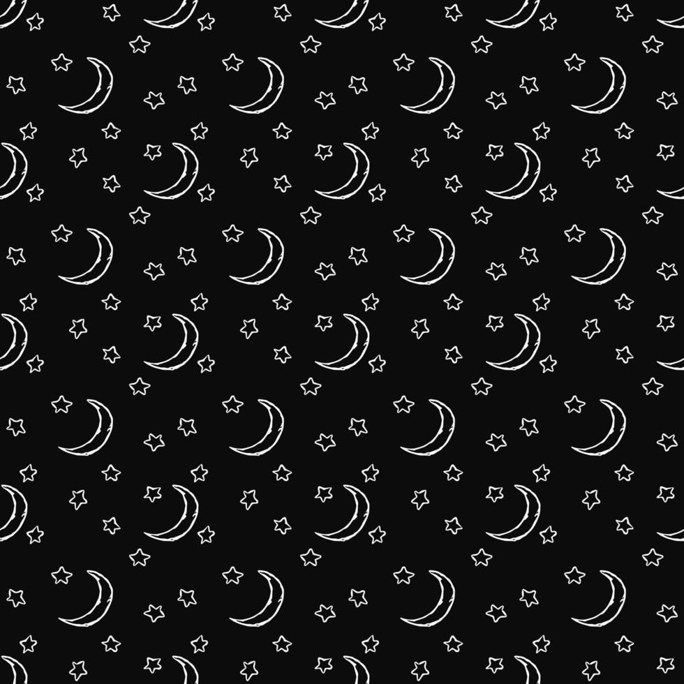 Kosmos-Hintergrund. Nahtloses Muster mit Mondsichel und Sternen vektor