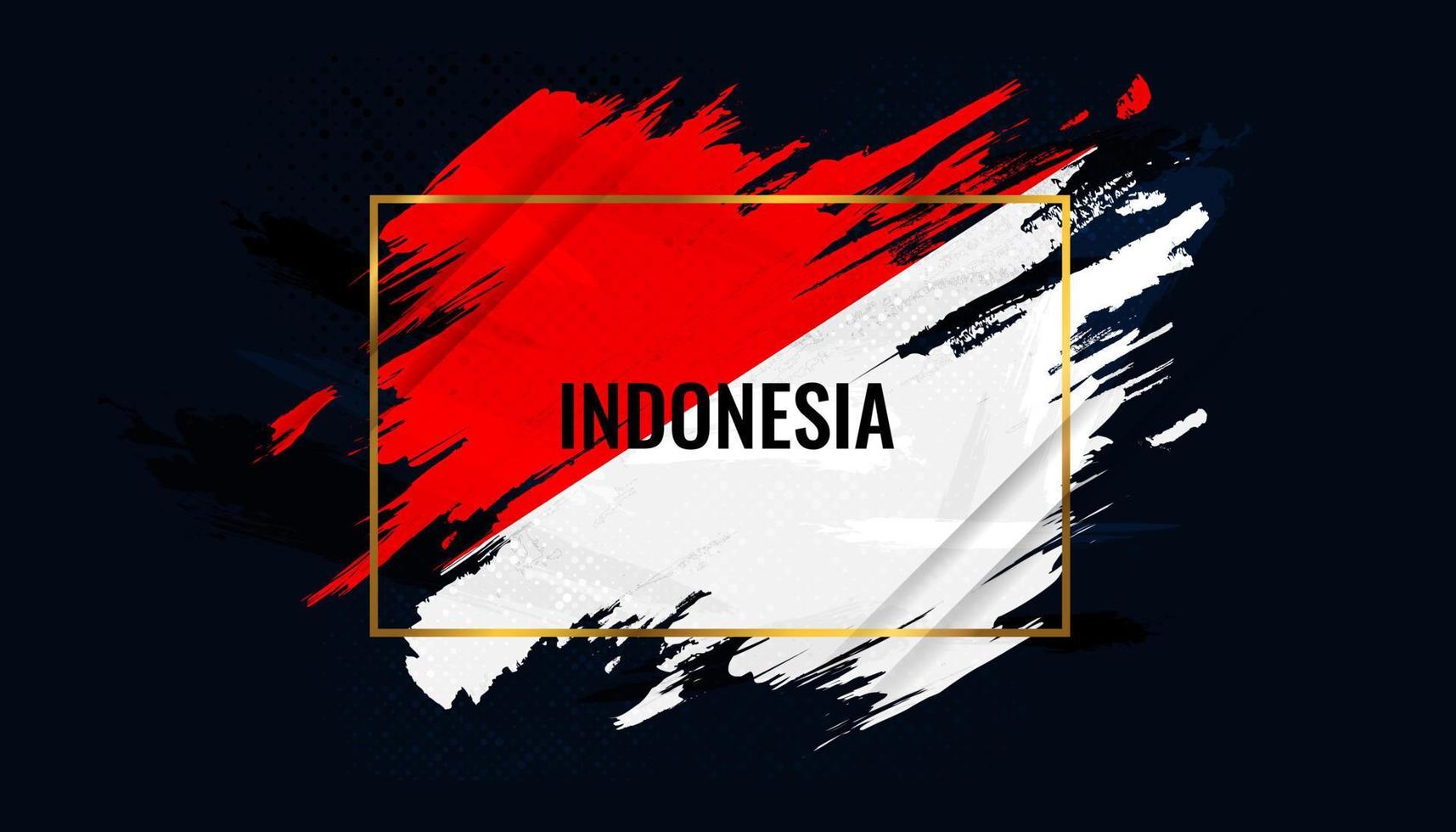 Indonesiens flagga med borste koncept. glad indonesiska självständighetsdagen. Indonesiens flagga i grunge stil vektor