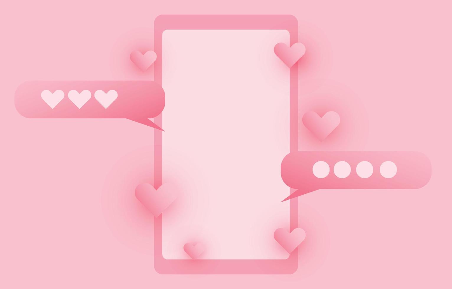 Social-Media-Fotorahmen, mit 3D-Herz-Liebesknopf aus Papierschnitt und Senden von Nachrichten für Paare, Konzept-Chat zum Valentinstag, Vektorillustration vektor