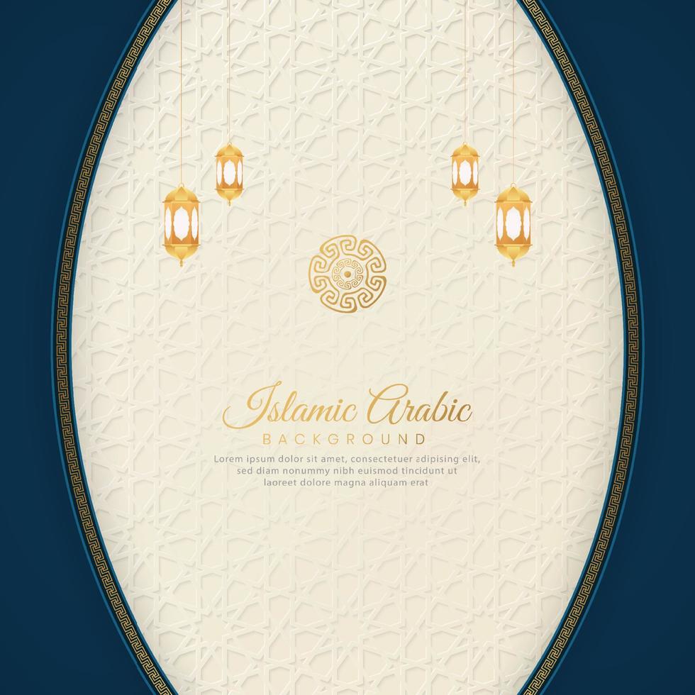 islamischer arabischer weißer luxushintergrund mit geometrischem musterrandrahmen und schöner verzierung vektor