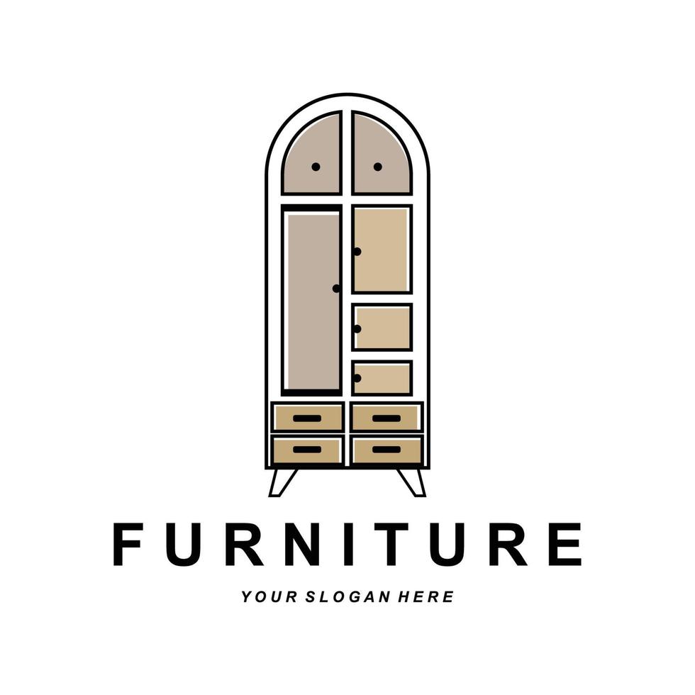 garderob logotyp design, möbler kläder plats illustration, trä hantverk företag varumärke ikon vektor