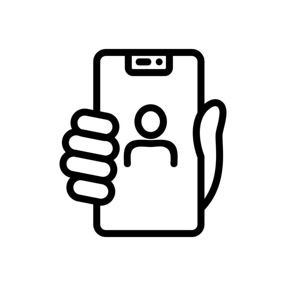 Hand, die selfie Telefonikonenvektor-Umrissillustration hält vektor