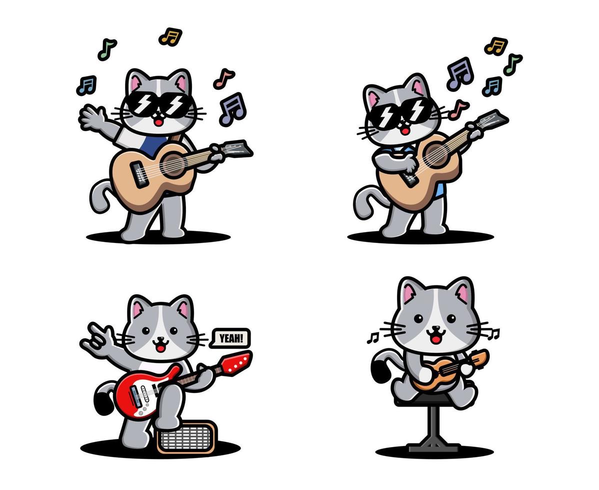 söt katt spelar gitarr vektor