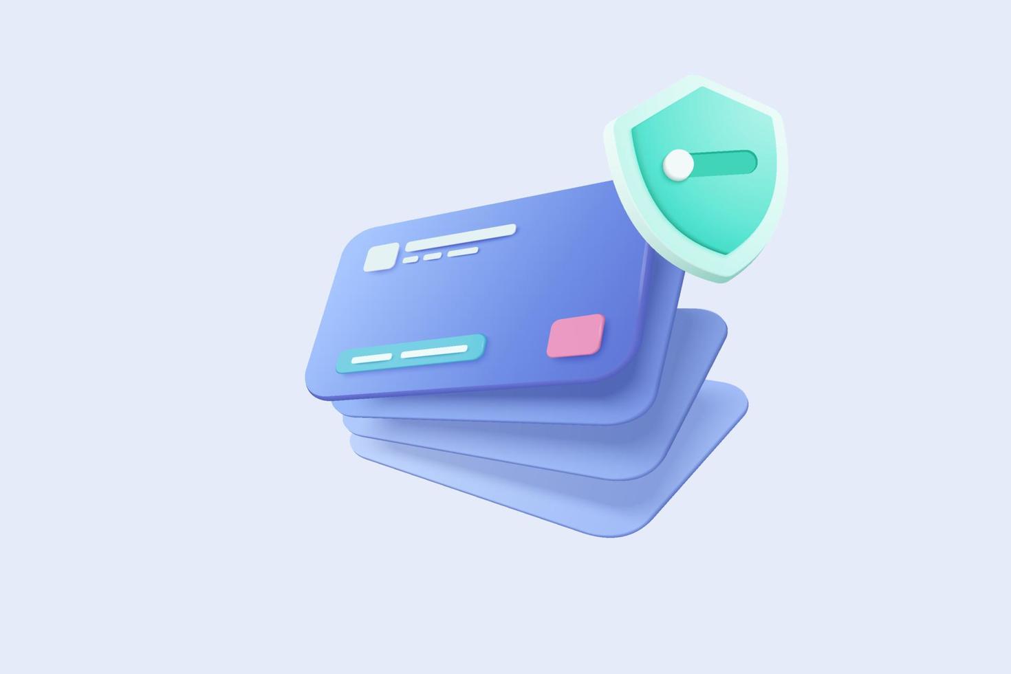 3d-sköldskyddsikon med kreditkort för onlinebetalning på vit bakgrundskoncept, användarkonto för 3d-säkerhet med betalningsskydd för e-handel på isolerad vektorrenderingsbakgrund vektor