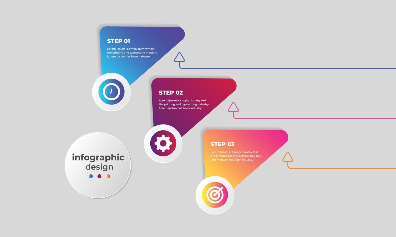 Infografik-Designvorlage mit 3 Optionen oder Schritten. kann für die Gestaltung von Infografiken, Diagrammen, Flussdiagrammen und Broschüren verwendet werden. vektor