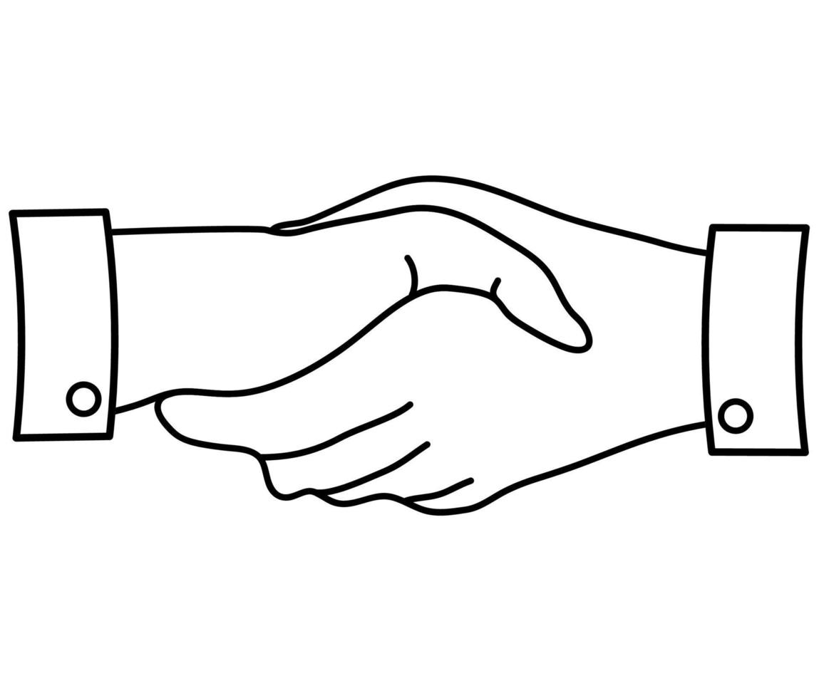 två händer skakar hand i samförstånd. handla. kontrakt och avtal. borste ikonen. vektor stock illustration. vit bakgrund