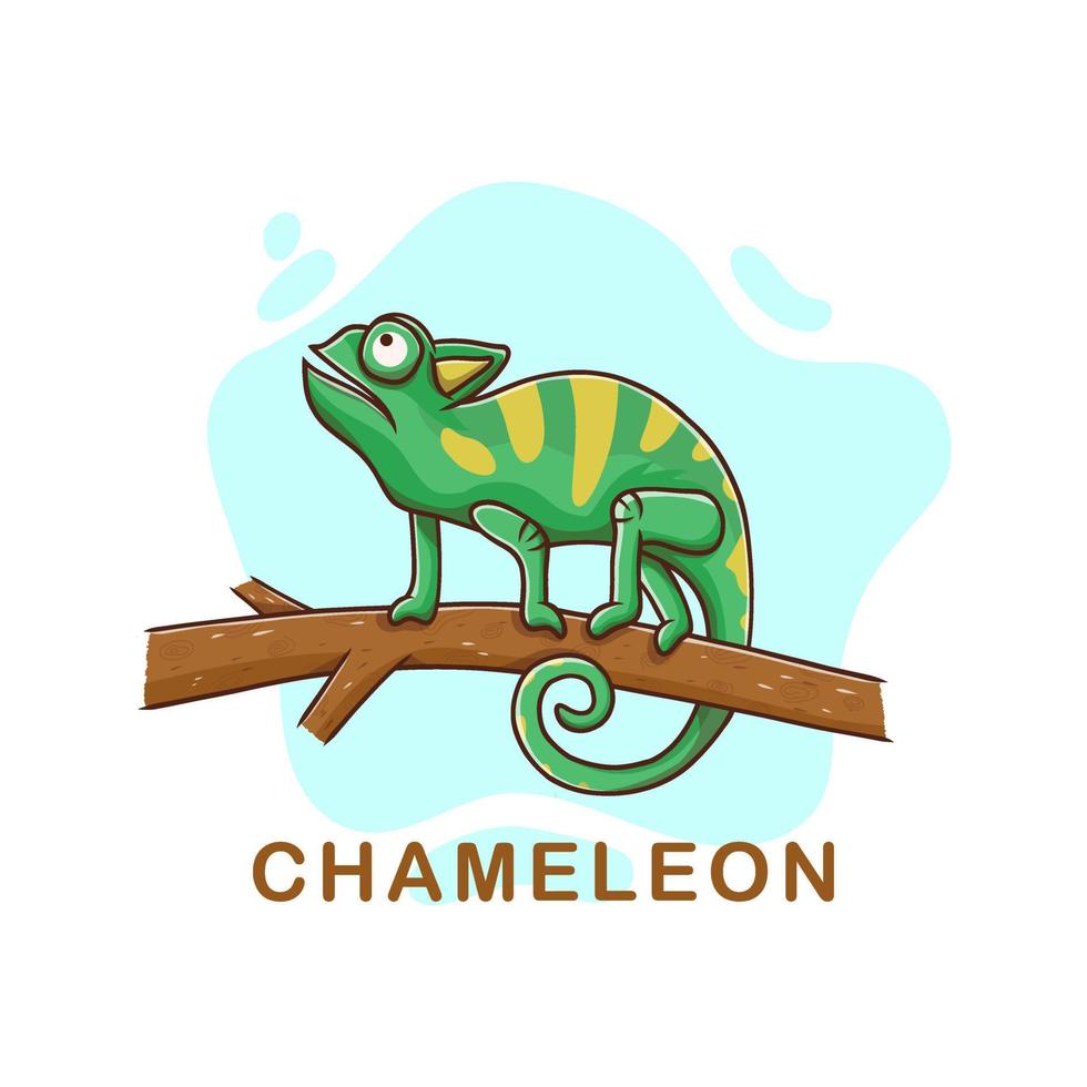 kameleont ikon barn ritning tecknad. kamouflage djur maskot vektorillustration. djurpark och djungel logotyp söt karaktär vektor