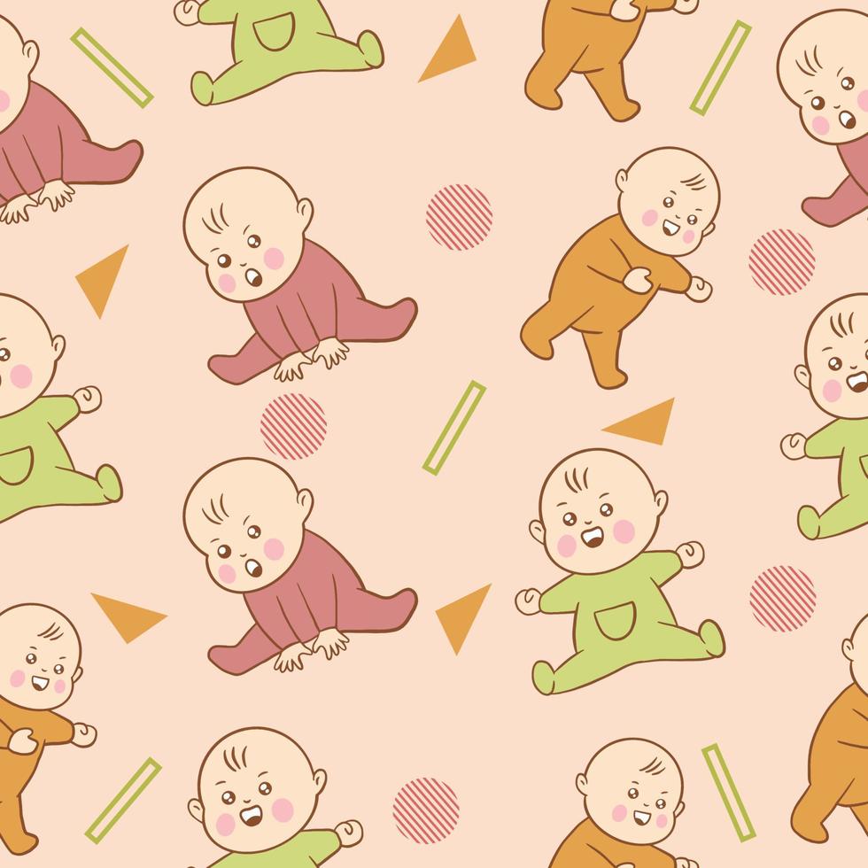 set niedliche baby babys junge cartoon flach mit abstrakten bunten objektsammlung illustration lite pink. vektor
