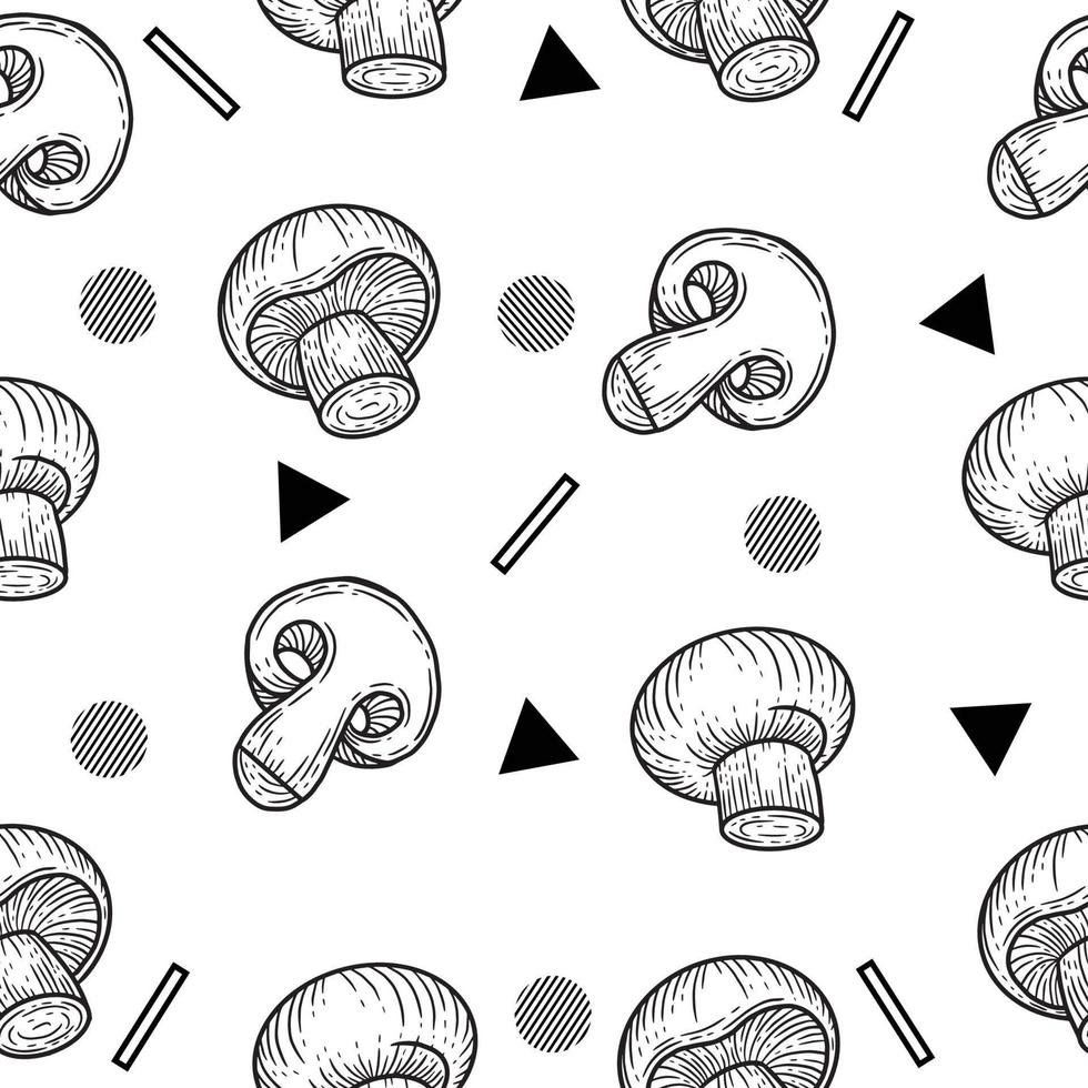 Schwarz-Weiß-Set Pilz gesunde Ernährung graviert handgezeichnete zufällige schwarze Objektumrissillustration weiß. vektor