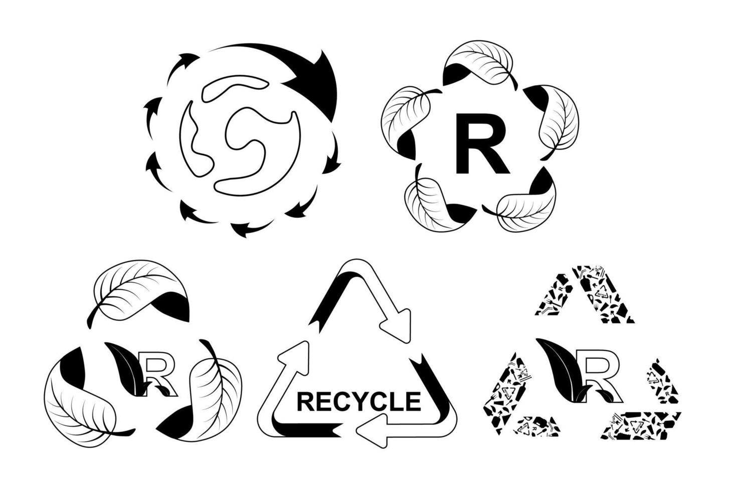 Recycling-Symbole. Umweltsymbole im Kreis und Dreieck von Pflanzen vektor