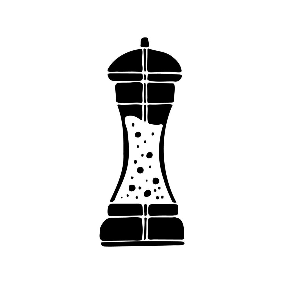Salz-Küchenwerkzeuge-Kritzeleien. Hand gezeichnete schwarze Schattenbildillustration des Vektors auf weißem Hintergrund. Cliparts für Restaurantmenüs, Rezeptbücher und Tapeten. vektor
