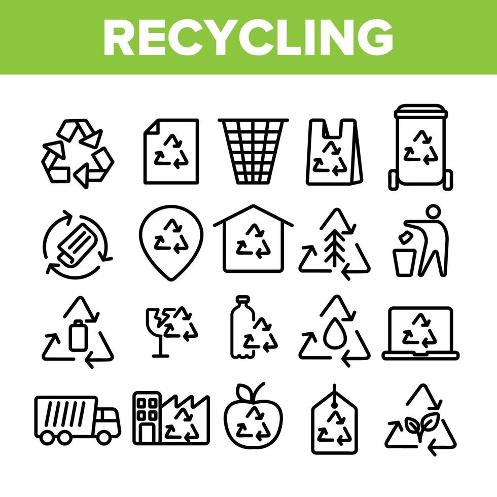 sammlung recycling dünne linie symbole set vektor