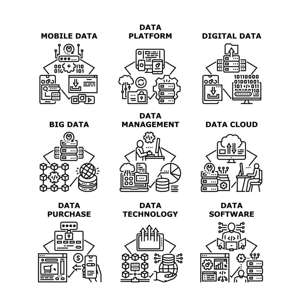 datentechnologie stellt symbole vektorillustrationen ein vektor