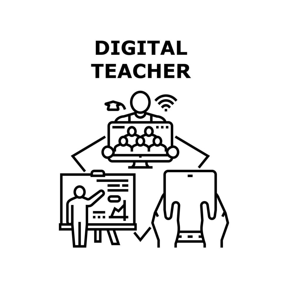 digitale lehrervektorkonzept-schwarzillustration vektor