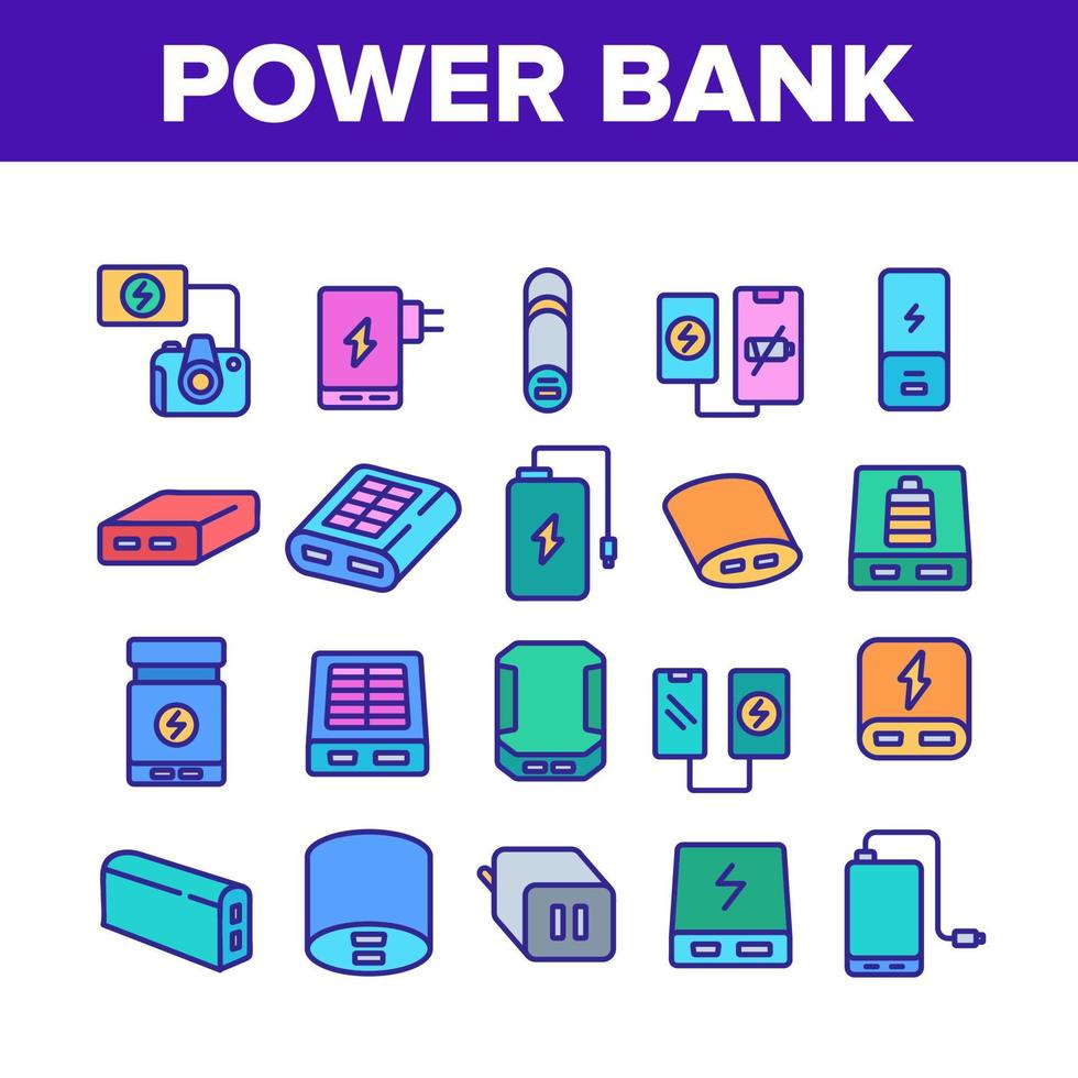 Symbole für die Sammlung von Powerbank-Geräten legen Vektor fest