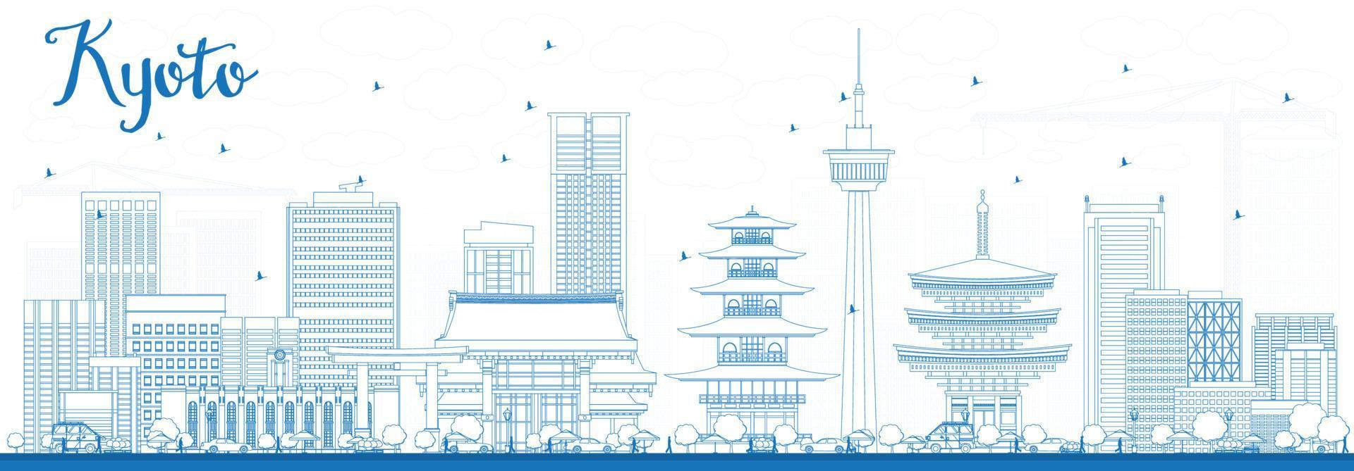 kontur Kyoto skyline med blå landmärken. vektor