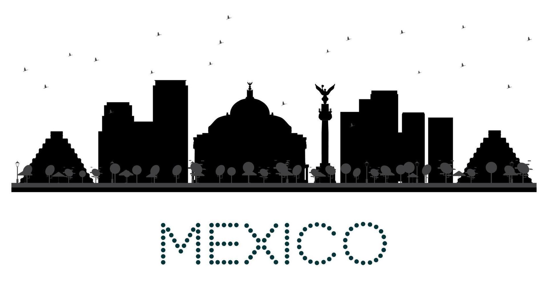 mexico city silhuett svart och vit siluett. vektor