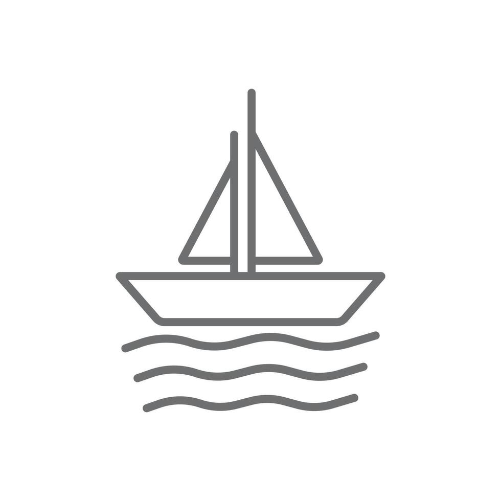 eps10 graues Vektor-Segelboot-Liniensymbol isoliert auf weißem Hintergrund. Boot mit Meereswellen-Symbol in einem einfachen, flachen, trendigen, modernen Stil für Ihr Website-Design, Logo, Piktogramm und mobile Anwendung vektor