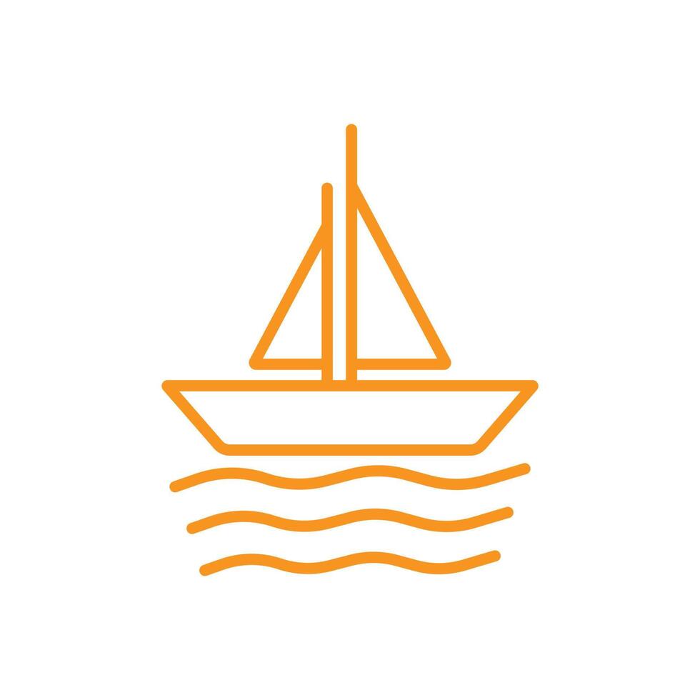 eps10 orangefarbenes Vektor-Segelboot-Liniensymbol isoliert auf weißem Hintergrund. Boot mit Meereswellen-Symbol in einem einfachen, flachen, trendigen, modernen Stil für Ihr Website-Design, Logo, Piktogramm und mobile Anwendung vektor