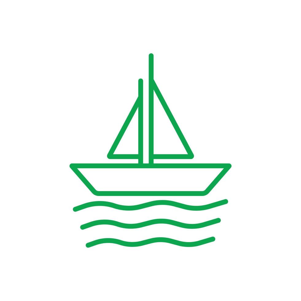 eps10 grön vektor segelbåt linje ikonen isolerad på vit bakgrund. båt med havsvågssymbol i en enkel platt trendig modern stil för din webbdesign, logotyp, piktogram och mobilapplikation