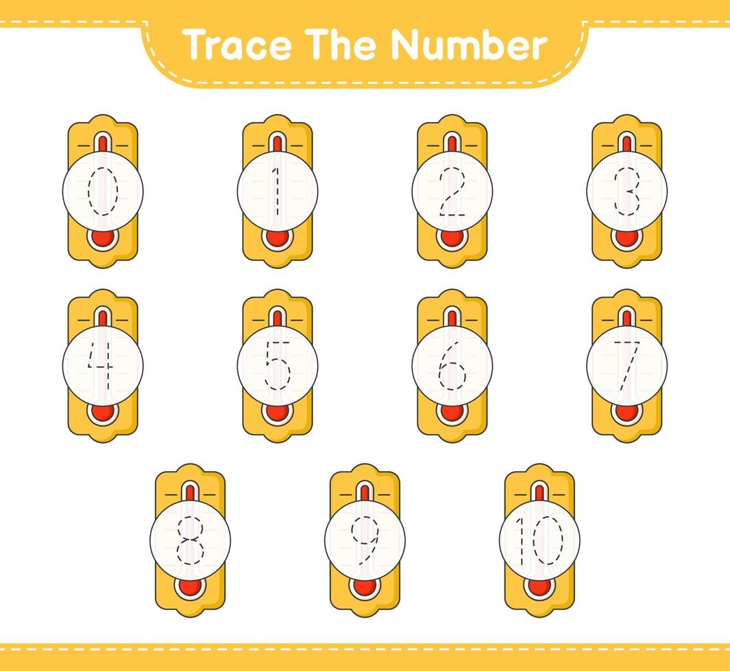 spåra numret. spårningsnummer med termometer. pedagogiskt barnspel, utskrivbart kalkylblad, vektorillustration vektor