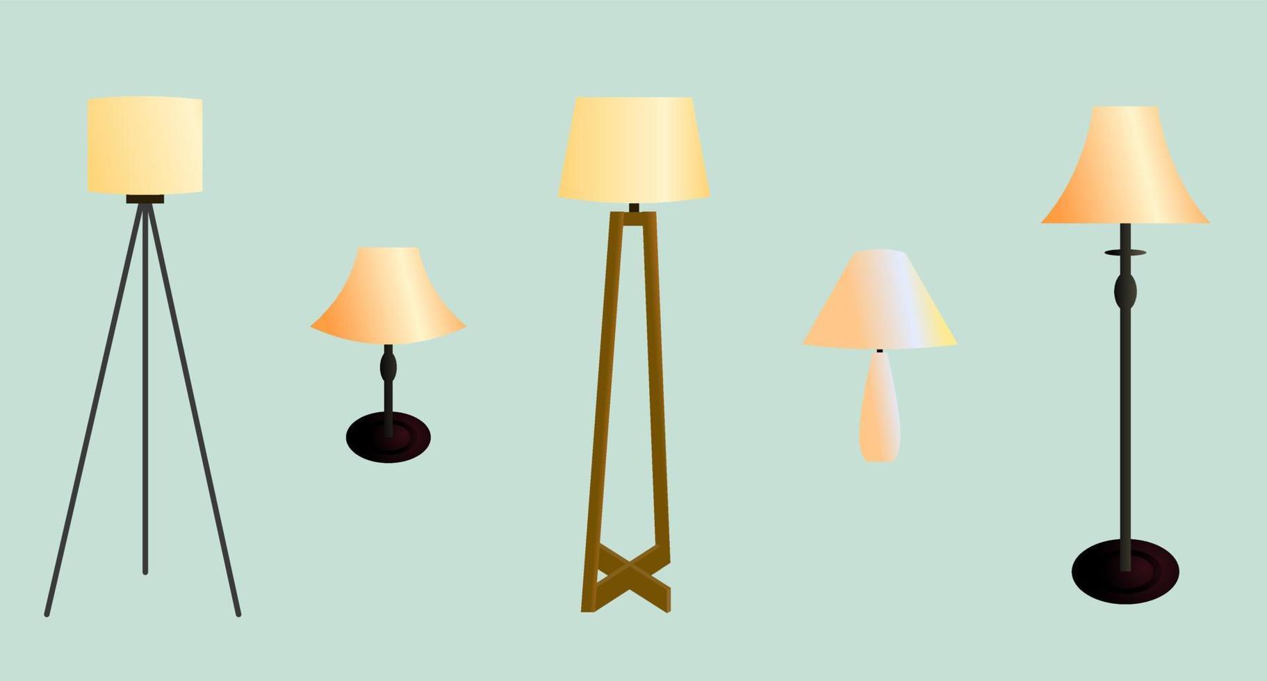 uppsättning modern lampa, inomhuslampa vektorillustration, designelement för heminredning, bordslampa för sovrum vektor