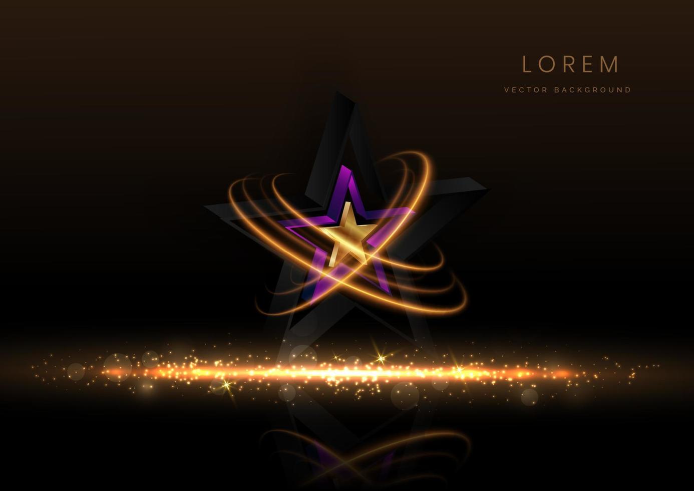 3D goldener Stern mit goldenem auf dunklem Hintergrund mit Lichteffekt und Spakle. vorlage luxus premium award design. vektor