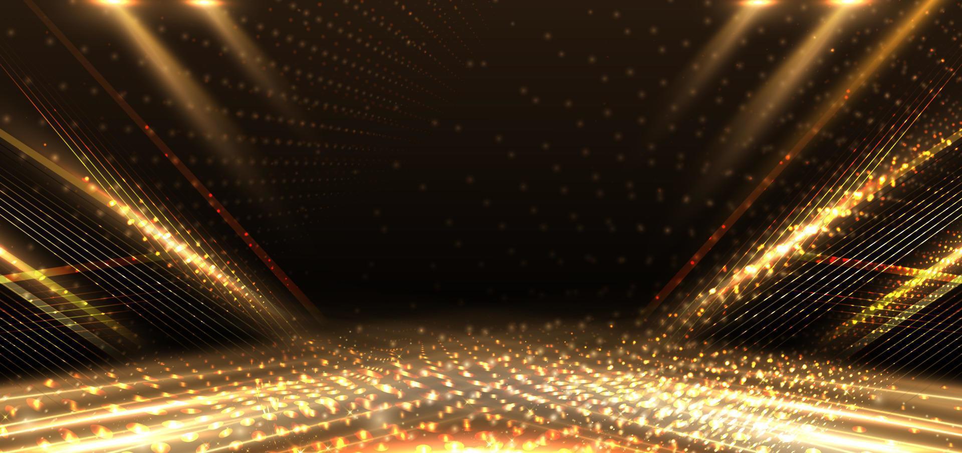 elegant gyllene scen diagonal glödande med ljuseffekt gnistra på svart bakgrund. mall premium award design. vektor