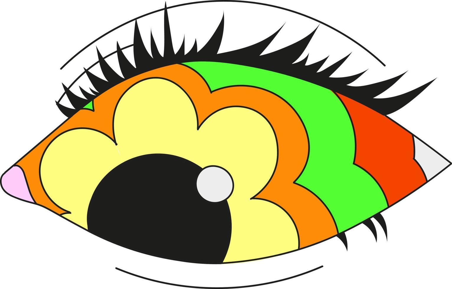 ett psykedeliskt flerfärgat öga med en blomma pupill. vektor illustration isolerad på en vit bakgrund.