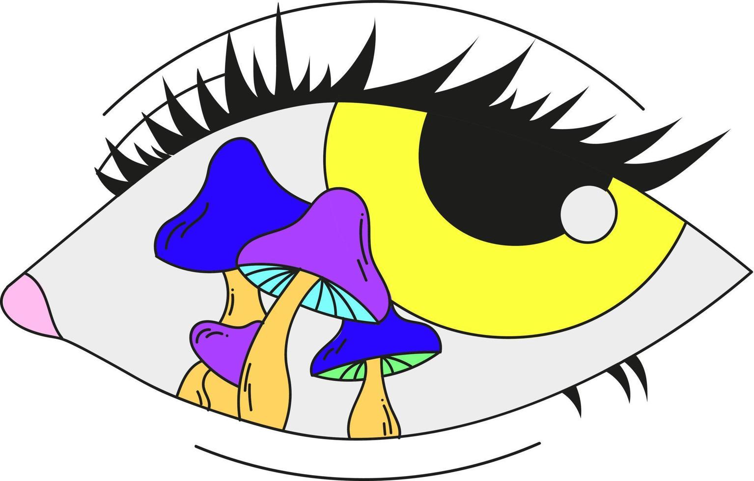 ein psychedelisches Auge mit Pilzen im Inneren. Vektor-Illustration isoliert auf weißem Hintergrund. vektor