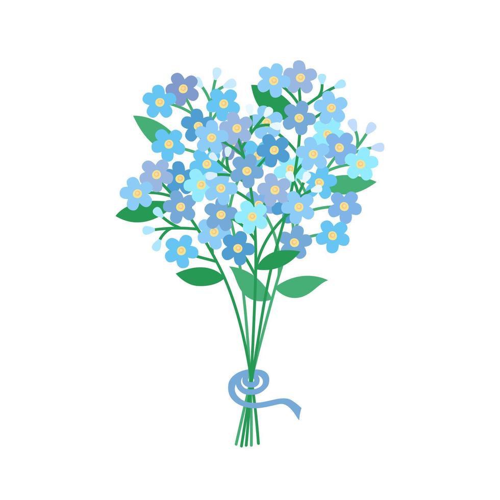 Vergissmeinnicht-Blumenstrauß isoliert. Vergiss mich nicht blaue Blumen auf weißem Hintergrund. niedliches florales Designelement. flache vektorillustration. vektor