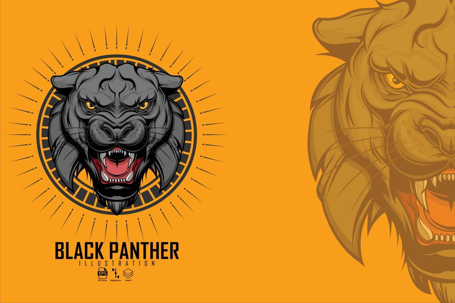 Kopfillustration des schwarzen Panthers mit einem gelben Hintergrund vektor