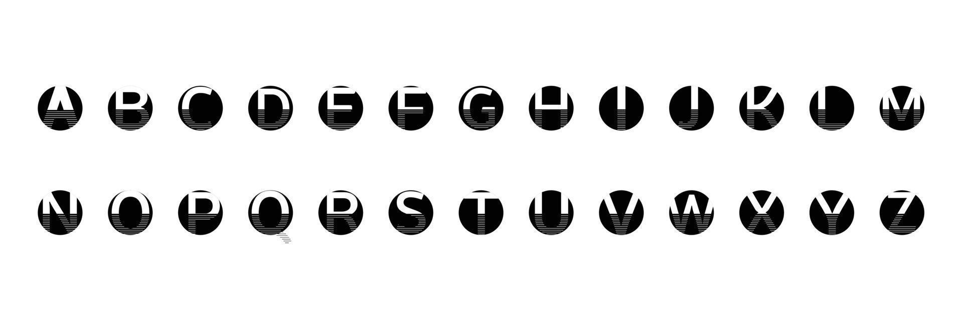 englisches alphabet schwarze kreise mit linie auf weißem hintergrund vektor