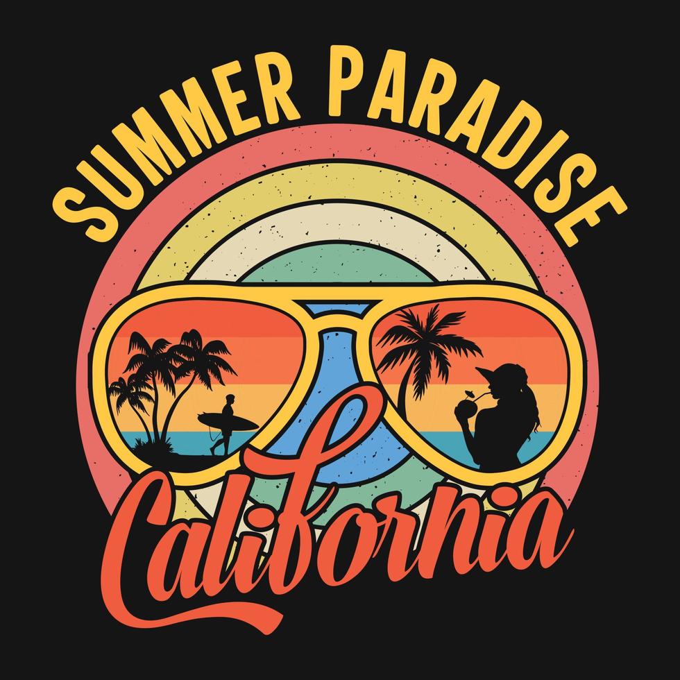 Sommerparadies Kalifornien - Sommerstrand-T-Shirt-Design, Vektorgrafik. vektor