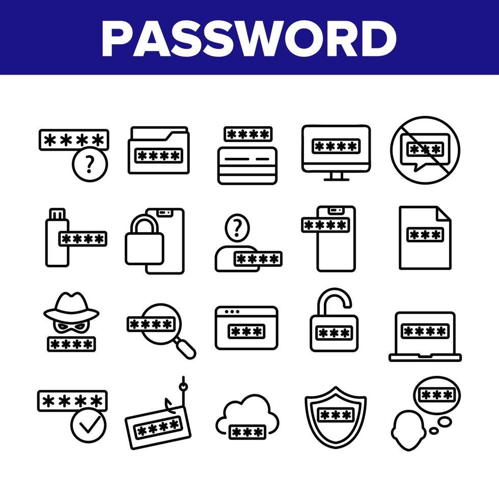 Passwortschutz-Sammlungssymbole setzen Vektor