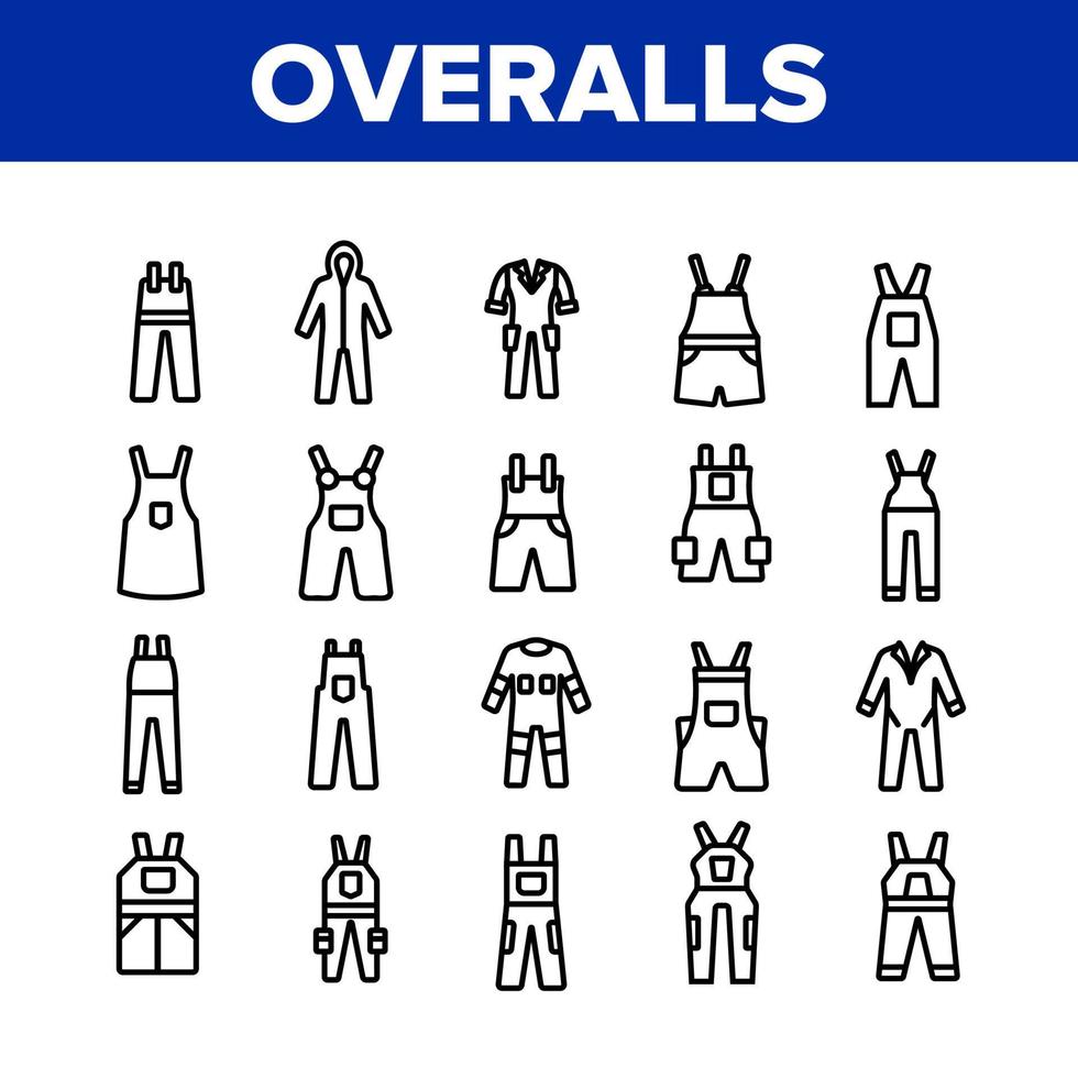 Overall Arbeiter schützen Kleidung Icons Set Vektor