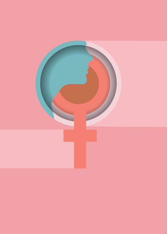 weibliches Symbol und weibliches Gesicht für Cover, soziale Medien. Papierschnitt-Design mit Pastellfarben. Internationaler Frauentag, Muttertag und damit verbundenes weibliches Design vektor